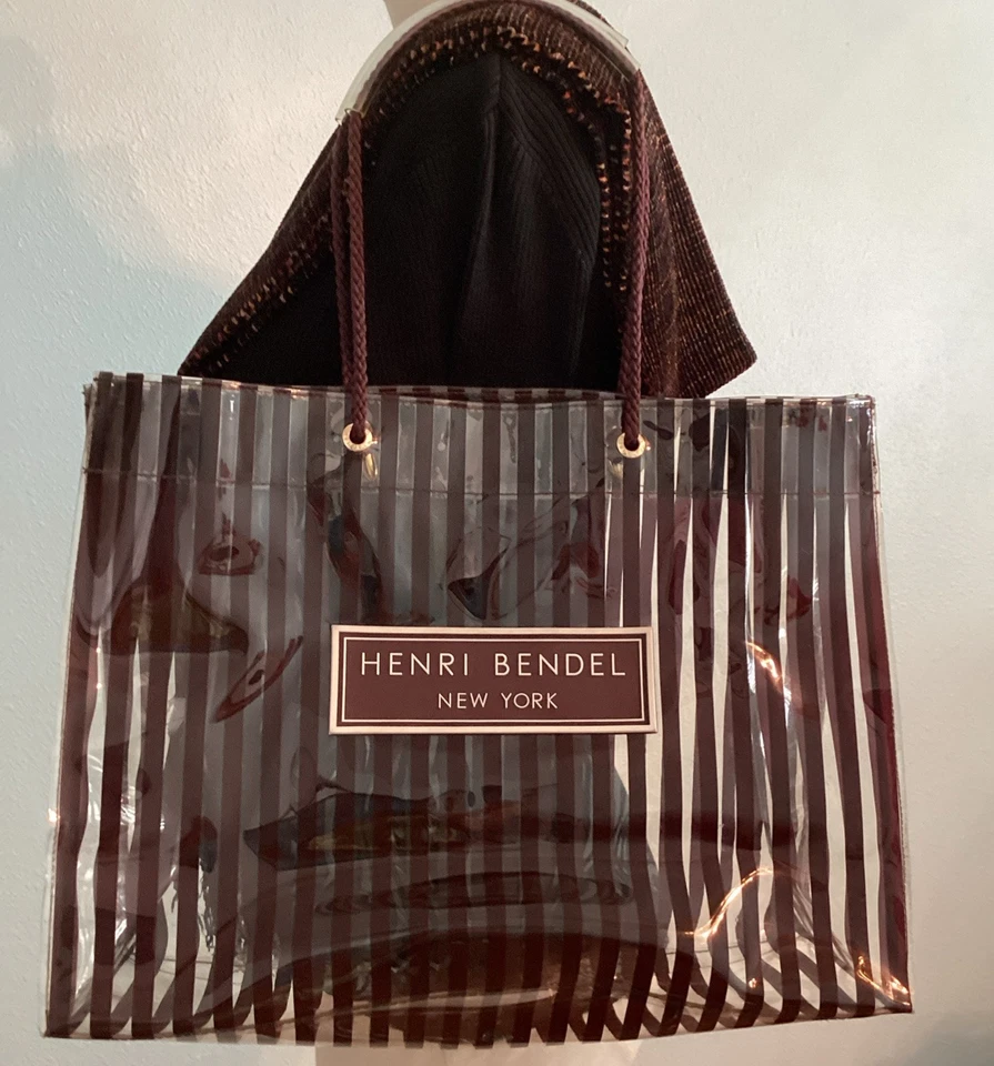 Bolso de Mano Clásico Henri Bendel Transparente PVC Marrón Rayas Foto 4 de 4
