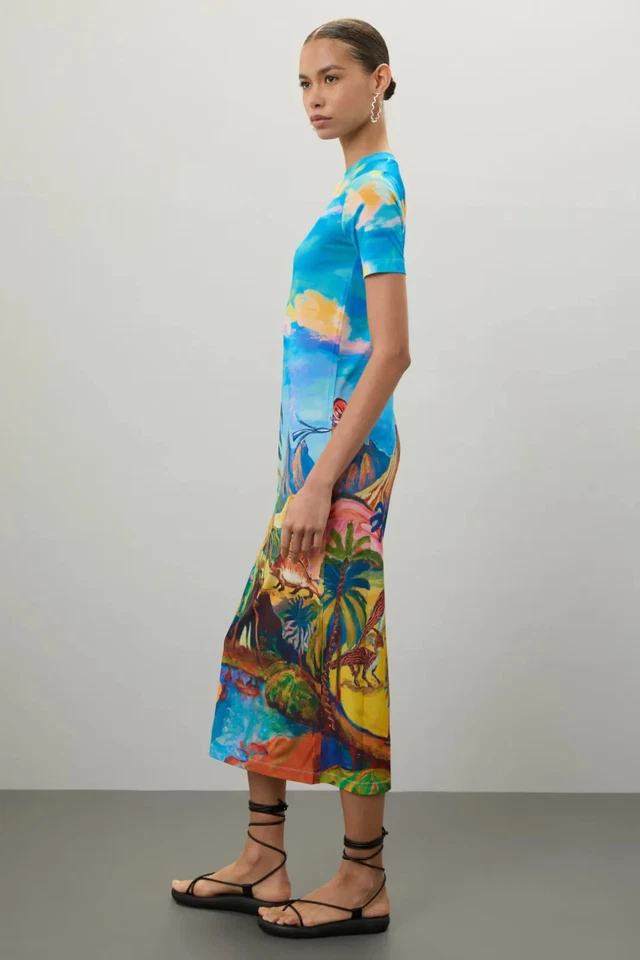 Vestido midi Stella Jean estampa praia tamanho 40 (EUA 4-6) - Imagem 2 de 4