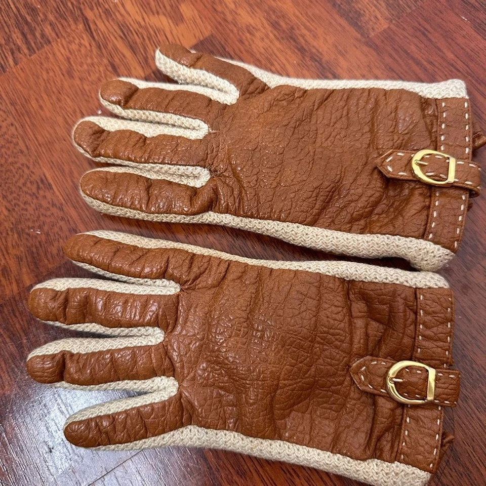 Guantes de cuero marrón y crema vintage Novakiu by Aris Foto 3 de 4