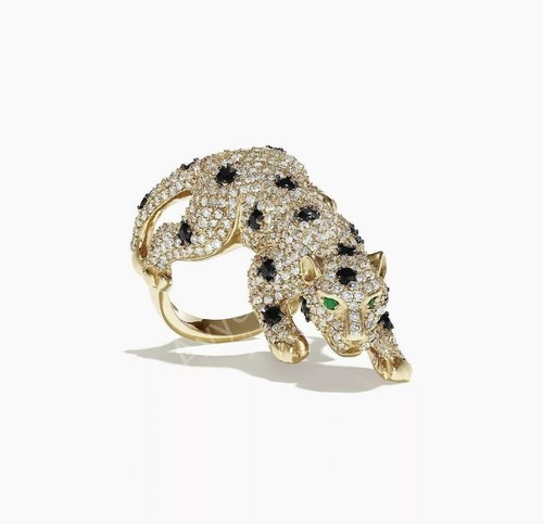 Lab-Created Diamond 2.35Ct Round Cut White Panther Ring 14k Yellow Gold Plated