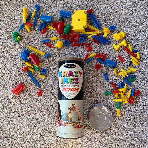 Vintage Krazy Ikes Action Building Toy Set 1964 Whitman #4757 Original Canister