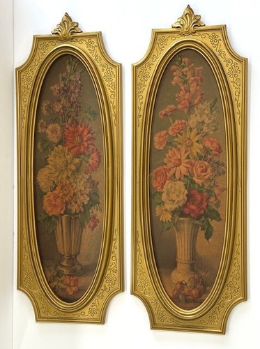 Vintage Wall Art MCM 2 Cecil Rubino Lithograph flowers 1964 Gold Ornate Print - Picture 5 of 23