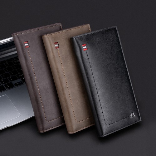 RFID-Blockierung Doppelfaltung Leder Kreditkarten Ausweisetui Lange Geldbörse Handtasche für Männer - Bild 1 von 15