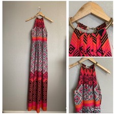 Eliza J Halter Maxi Dress Size 4 Artsy Pink Orange Geometric Print NWT