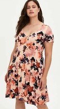 NWT Torrid Plus Size 1 1X 14/16 FLUTED MINI DRESS - SUPER SOFT FLORAL CORAL