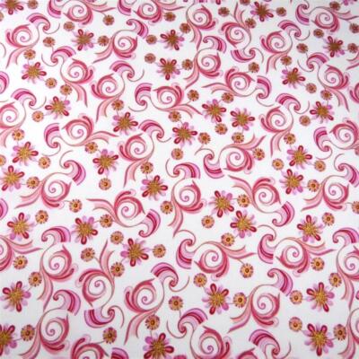 Candy Cane Swirls with Metallic Gold on White, Hoffman Cotton, Per 1/2 Yd