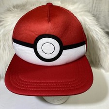 Pokemon Poke Ball Youth Snapback Trucker Hat Red And White Mesh One Size Cap