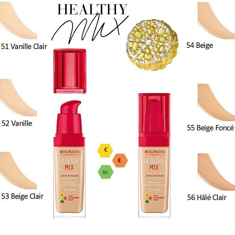 2 X Bourjois Healthy Mix Anti Fatigue Foundation 30ml - 50 2 X Bourjois Healthy Mix Anti Fatigue Foundation 30ml - 50