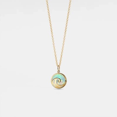 Custom Photo Opal Ocean Wave Picture Locket Necklace in 925 Sterling Silver