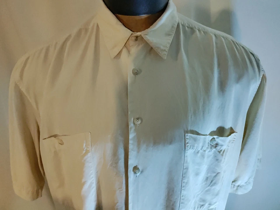 Hombres Birmania Bibas Marfil Seda Botón Delantero Manga Corta Informal Vestido Camisa XL COMO NUEVO Foto 4 de 4
