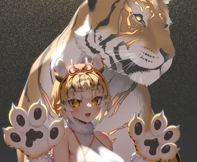 Anime girl  animal ears tiger orange eyes two toned Playmat Gaming Mat