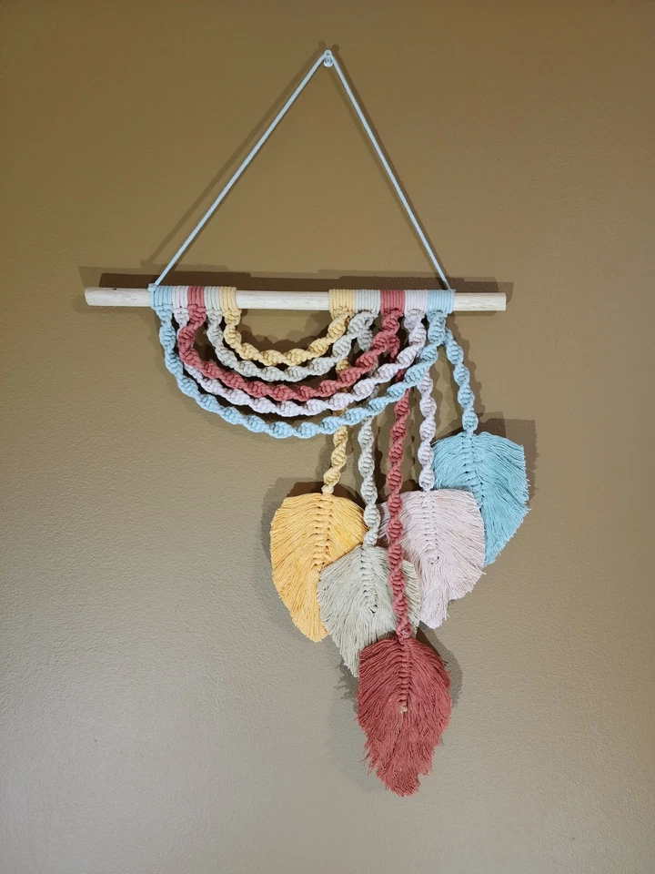 Macramé bohemio hecho a mano atrapasueños colgante de pared H 31 x W 16 pulgadas Foto 2 de 4