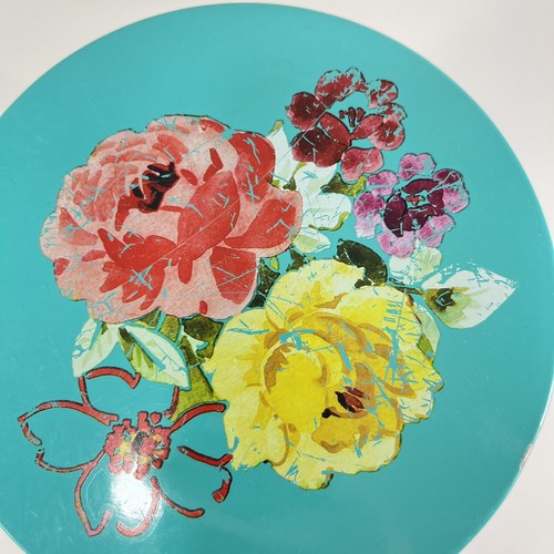 Pioneer Woman Country Garden Large Tin Canister Floral 6.5" Teal Floral - Picture 3 of 10
