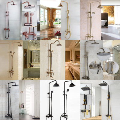 Black Shower Faucet System Bathroom Wall Mounted Hand Held Spray Mixer Tap