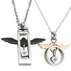 Stainless Steel Loving Angel Wing Fashion Couple Pendent Necklace Set