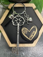 4.5" Silver-Tone Mama Wood Pendant Skeleton Key Keychain New Free Ship B3240