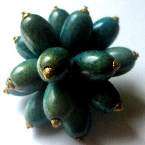 Grande Broche Vintage Dorée Avec Perle Bleue Lumineuse - Bijou Ancien Patiné - état Parfait
