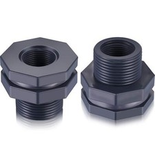 2 Pieces PVC Bulkhead Fitting for Rain Barrels Aquariums Water Tanks 3/4 Inch