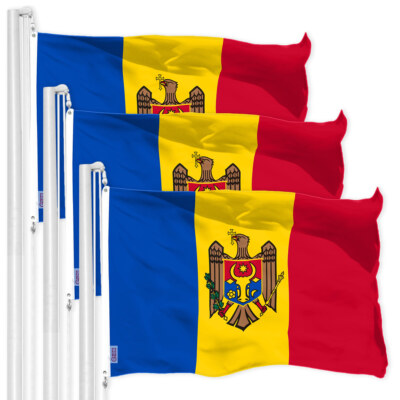 NEW G128 Moldova Flag 3-Pack 3x5 FT, Moldovan Printed 150D Polyester