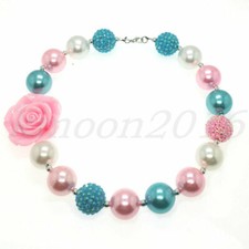 Fashion Women Pink Blue Flower Chunky Beads Kid Gumball Bubblegum Necklace Gift