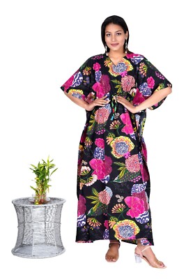 Robe Maxi De Nuit Florale Grise Indienne En Coton Fait Main 100% Coton