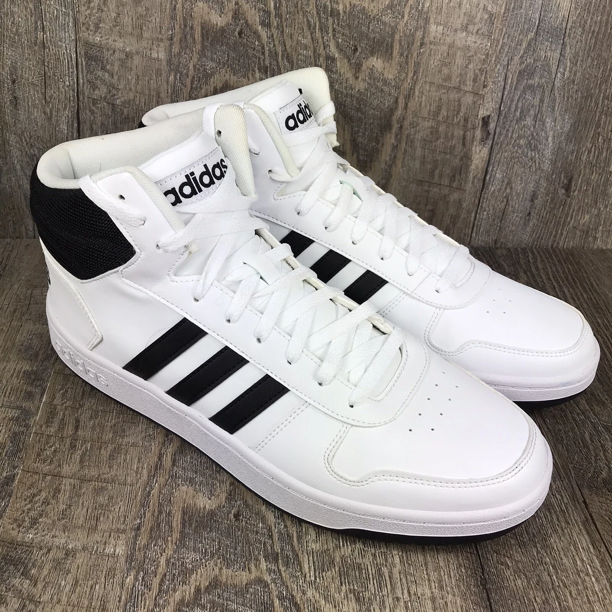 Adidas Hoops 2.0 Shoes Mens 13 White Black Mid Top Basketball