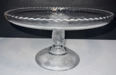 Vintage Cake Plate Cut/Pressed Glass Pedestal Scalloped Edge 9.5 X 5 PRISTINE!