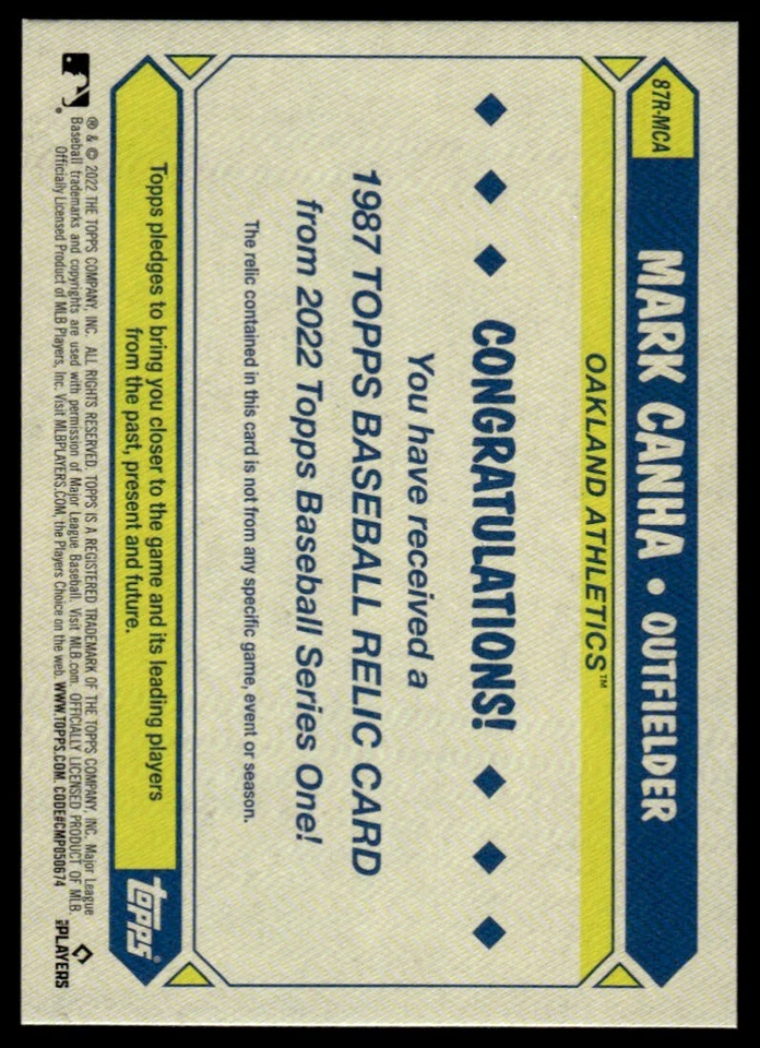 2021 Topps JERSEY Mark Canha Oakland Athletics #262 - Image 2 of 2