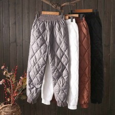 Women Winter Warm Down Cotton Pants Padded Quilted Trousers Elastic Waist New