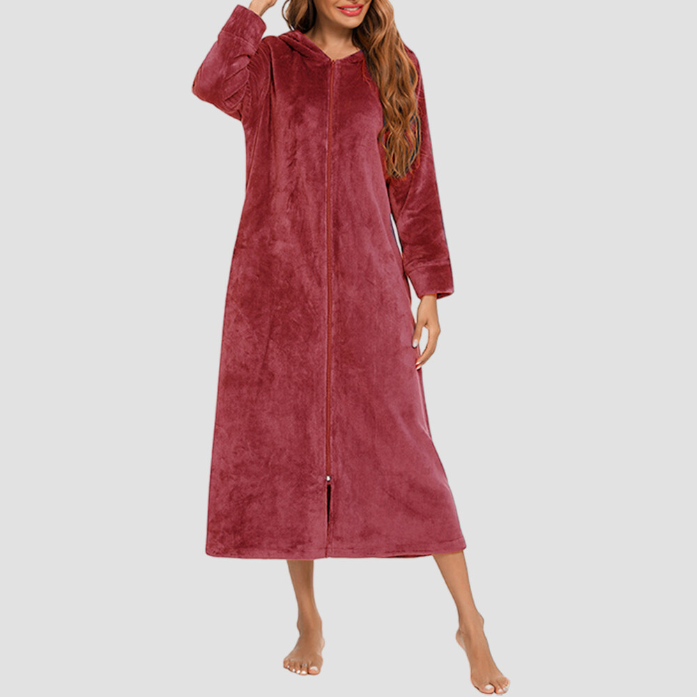Womens Hooded Long Sleeve Jumpsuit Pajamas Gown Fluffy 1Onesie Jumpsuit