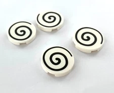 Lot of 4 Lego Round Tile with Spiral 2x2, 14769, White, Black, NEW