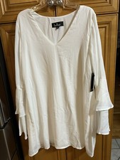 Lulus Women's White Long Ruffled Bell Sleeve V-Neck Sheath Dress Size Small