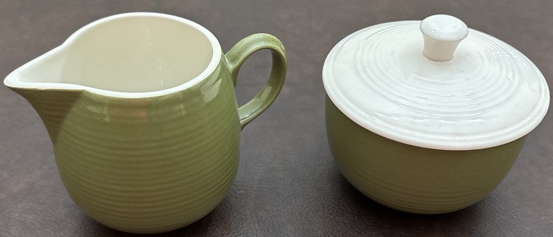 Vintage Ironstone El Verde Sugar & Creamer by Schonfeld Max Olive Green USA