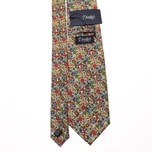 Drake's NWT Neck Tie in Yellow / Multicolor Mini Floral Print 100% Silk - Picture 6 of 8