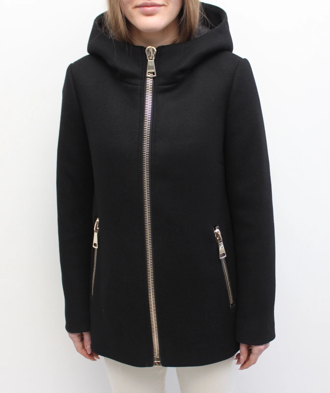 Autentico cappotto giacca piumino lana donna MONCLER Arbu con cappuccio nero 1 S