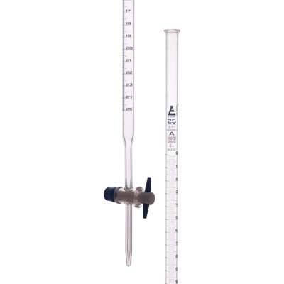 EISCO Borosilicate Burette, Straight Bore, PTFE Stopcock - 25mL - Class A