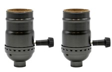 Three Way Turn Knob Lamp Sockets, Medium Base, Grey 2 Pack