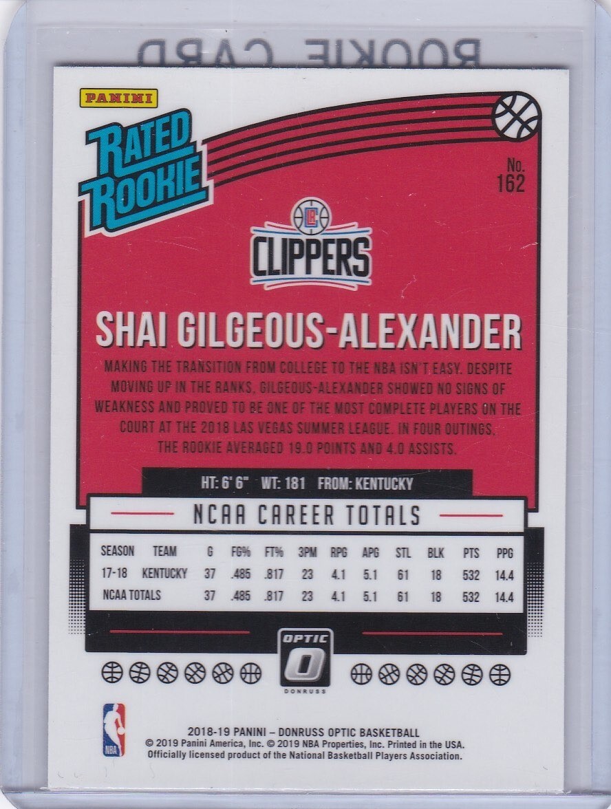 SHAI GILGEOUS-ALEXANDER ROOKIE CARD 2018 Donruss OPTIC RATED