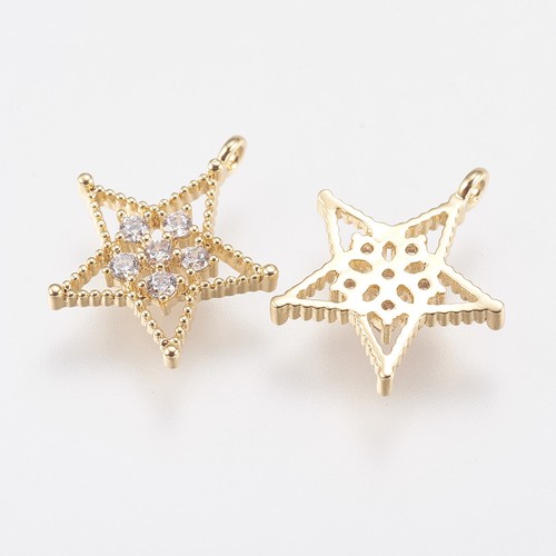 Dijes de latón micro pavé de circonita cúbica con forma de estrella/flor para hacer collares - Imagen 5 de 13