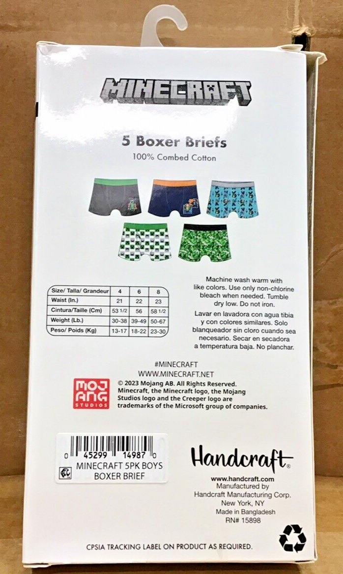 Minecraft 5 Pack Boys Boxer Briefs 100% Cotton Size 4 B21 | eBay