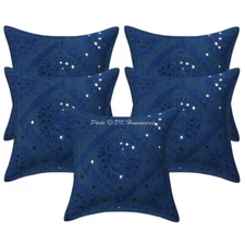Bohemian Cotton Throw Pillow Covers Embroidered Indian Set Of 5 Blue Pillowcase