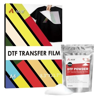 A-SUB DTF Transfer Powder Film Kit Sublimation - A4 DTF Film + 2.2LB DTF Powder