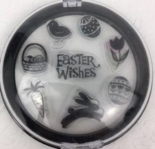 EASTER RUBBER STAMPS CLEAR BUNNY EGGS CARROT BASKET CHICK IN CASE