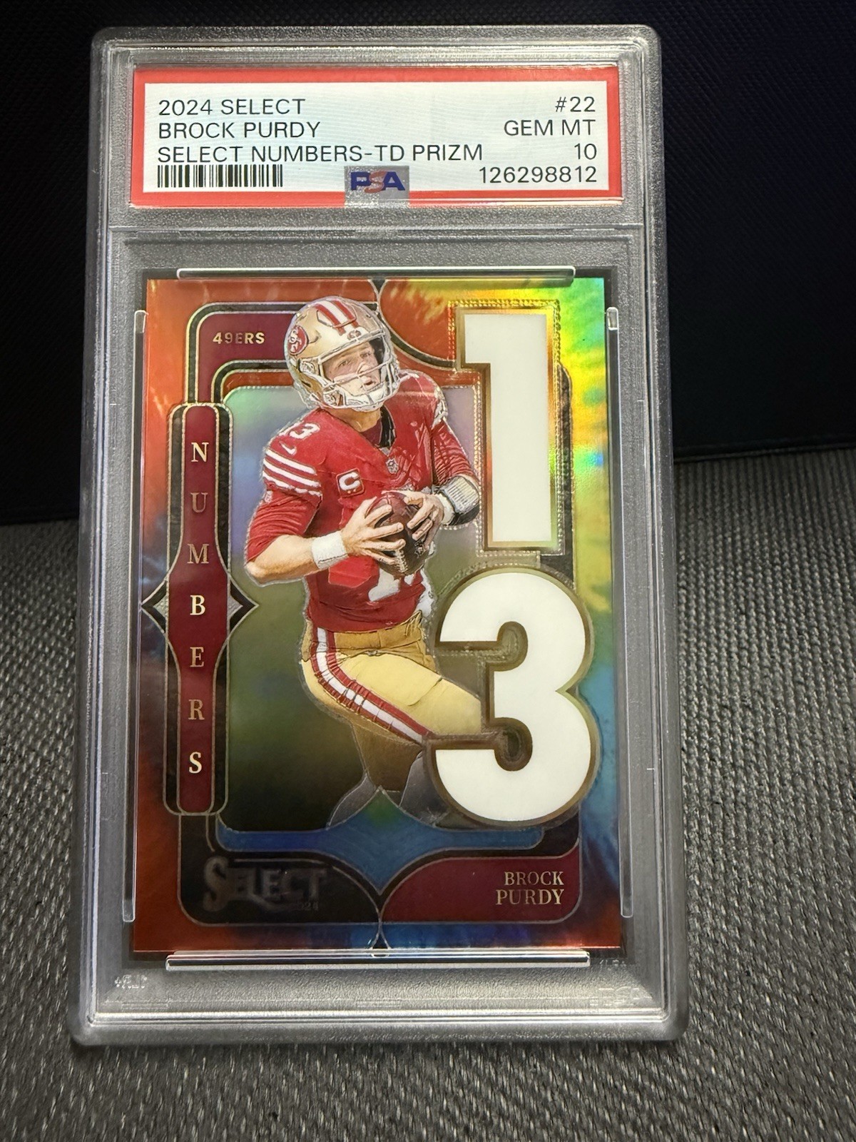 Panini 2024 Select Numbers Brock Purdy Tie-Dye Prizm /25 #22 PSA 10 49ers view 1