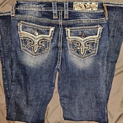 Rock Revival Jeans Women's Denim Bootcut Jiselle Size 28×34 Rhinestone Pockets