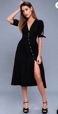 Free People Love of My Life Black Midi Dress MED Fit & Flare Boho Chic LBD $108