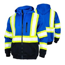 Hi Vis Safety Fleece Zip Hoodie for Men Reflective Sweatshirts ANSI Class 3 J...
