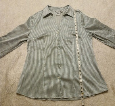 Fred David Blue Striped Button Cotton Long Sleeve Blouse Shirt Style F2U177 LG