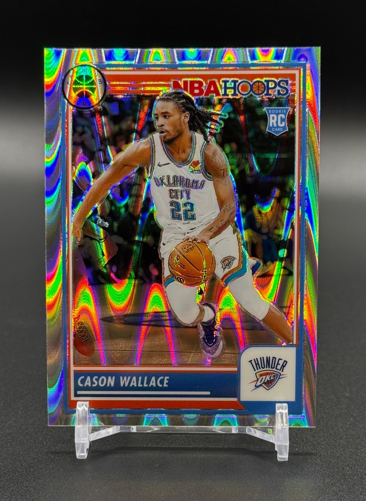 2023 Hoops Premium Stock #76 CASON WALLACE Seismic Prizm RC THUNDER NBA CHAMPS