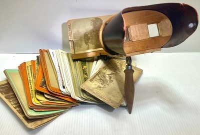 Vtg- Handheld Stereoscope Viewer with 80 assorted Cards from all over the world